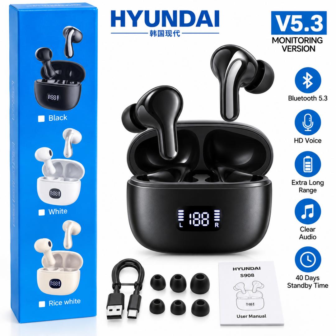 Écouteurs Bluetooth HYUNDAI V5.3 - Autonomie 30H avec Afficheur LED